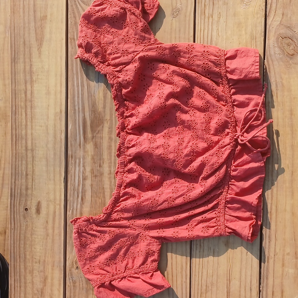 Women's Coral Eyelet Blouse